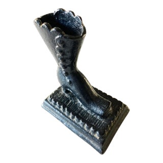 Antique Tobacciana Black Cast Iron Victorian Boot, Match Holder With Striker For Sale