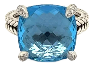 David Yurman Chatelaine Diamond Blue Topaz Sterling Silver Ring