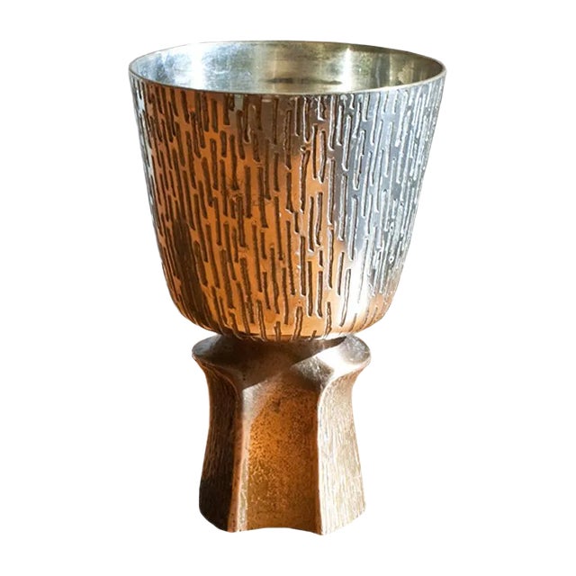 Vintage Brutalist Gold-Plated Bronze and Silver Vase, 1970s For Sale