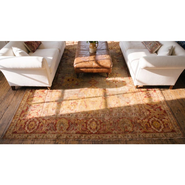 Sand Background Color & Medallion Design Antique Turkish Oushak Rug For Sale - Image 14 of 14