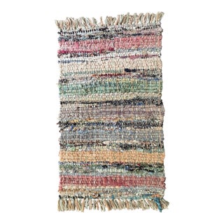 Handwoven Vintage Chindi Table Runner - Multicolor 90s Boho Accent Reversible For Sale