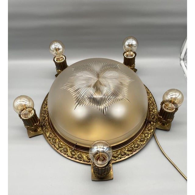 * a noble ceiling lamp / plafon * Art Nouveau / Empire * Antique ceiling lamp around 1900 * Heavy metal base, fire -gilded...