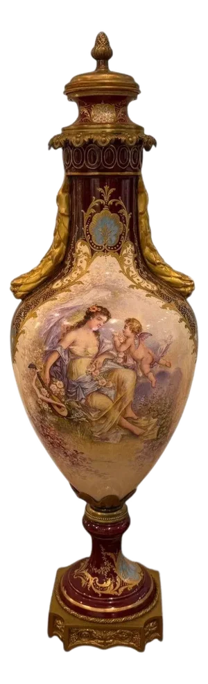Sevres, Porcelain, Gilt Metal, Vase With Cherub and Maiden, France, 19th C.