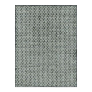 Rug & Kilim’s Block Print Rug Design in Gray With Grisaille Blue Floral Patterns For Sale