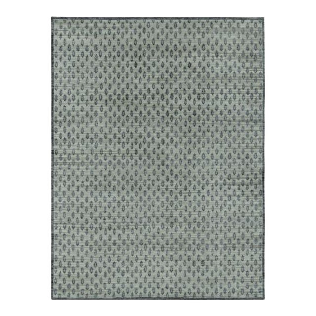 Rug & Kilim’s Block Print Rug Design in Gray With Grisaille Blue Floral Patterns For Sale