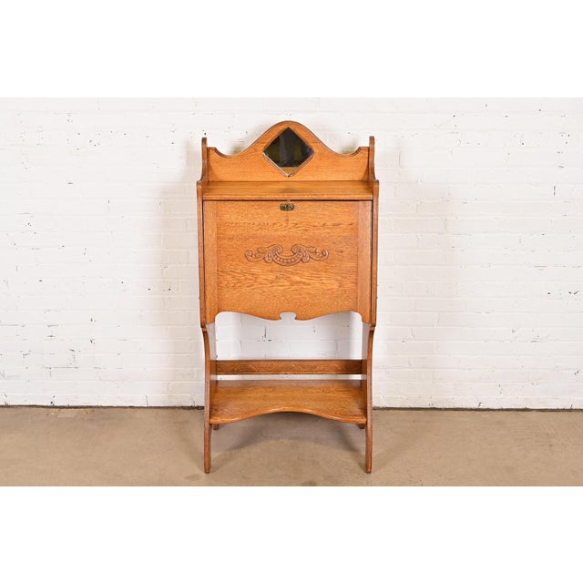 Victorian Stickley Brothers Style Antique Mission Oak Arts & Crafts Drop Front Secretary Desk, Circa 1900 For Sale - Image 3 of 15