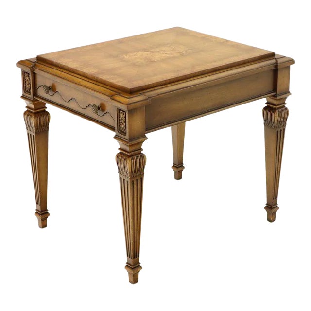 Weiman Burl Wood Top Rectangular One Drawer Side End Table Nightstand For Sale