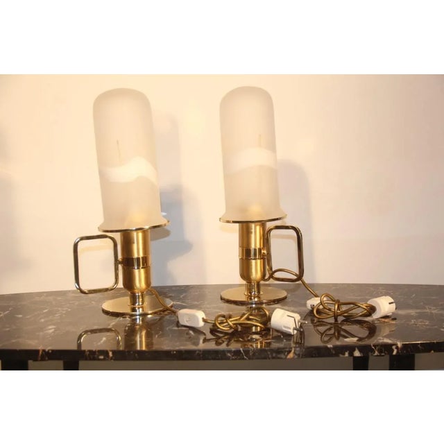 Italian Golden Metal and Murano Glass Table Lamp, 1970s, Set of 2 For Sale - Image 12 of 12