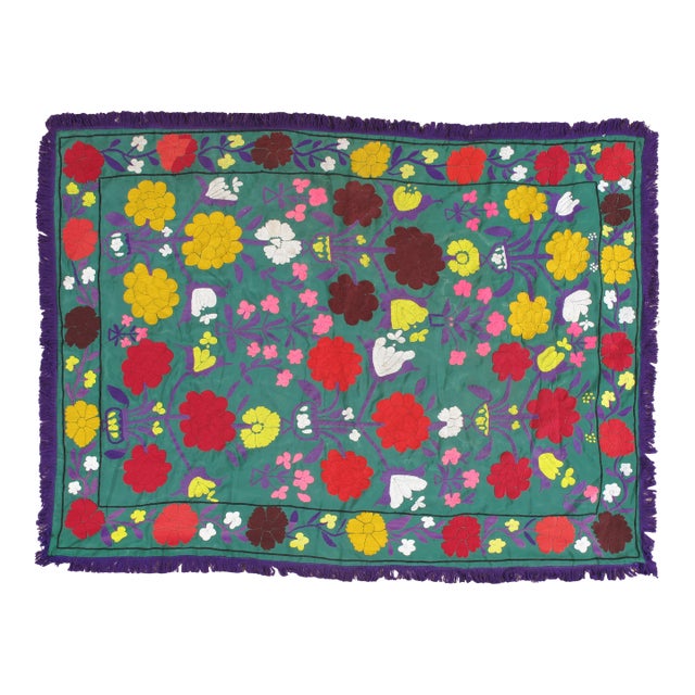 Late 20th Century Suzani Style Textile, Red, Yellow, Floral, Colorful For Sale