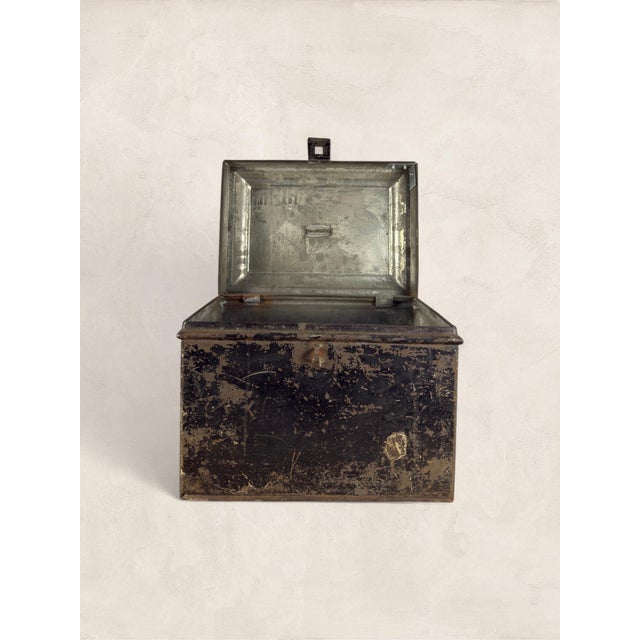 Metal Antique English Small Black Metal Box For Sale - Image 7 of 7
