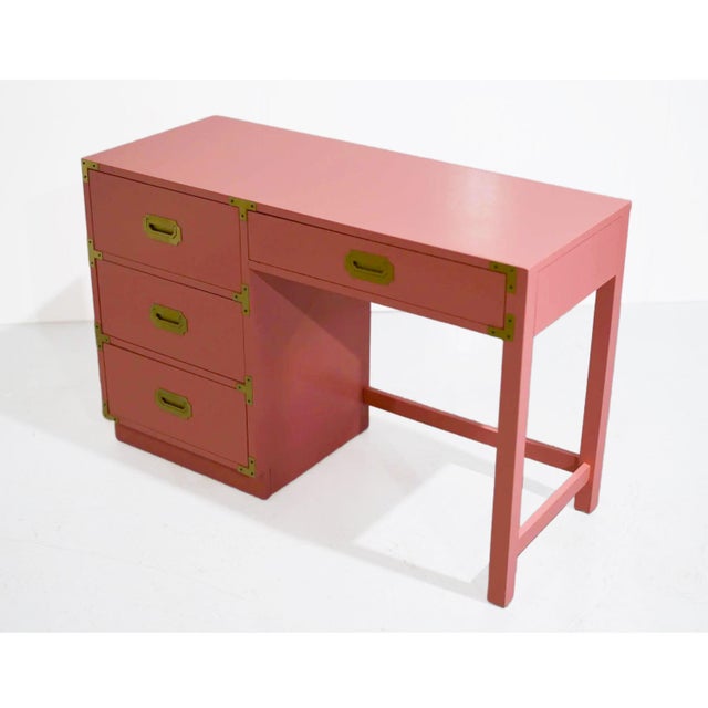 1970s Campaign Desk by Bernhardt in Pink - Newly Painted For Sale - Image 10 of 13