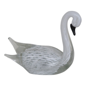Art Glass Vintage Clear and White Decorative Swan Bird Figurine 022b