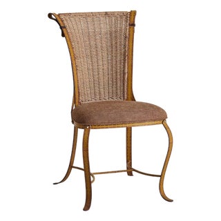 French Jacques Adnet Style Iron + Leather Accent Chair, 1960s - 2 Available For Sale