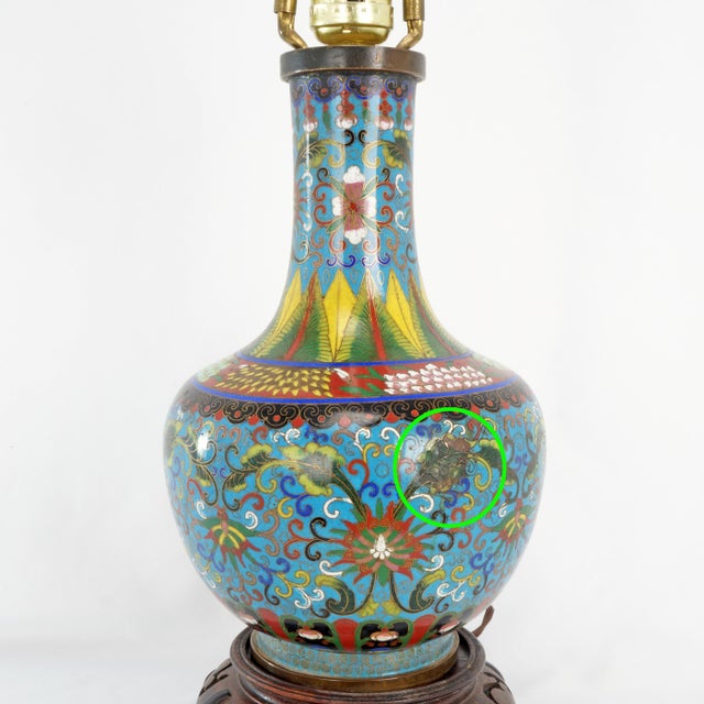 Turquoise Antique Chinese Cloisonné Enamel Table Lamp C1920 For Sale - Image 8 of 17