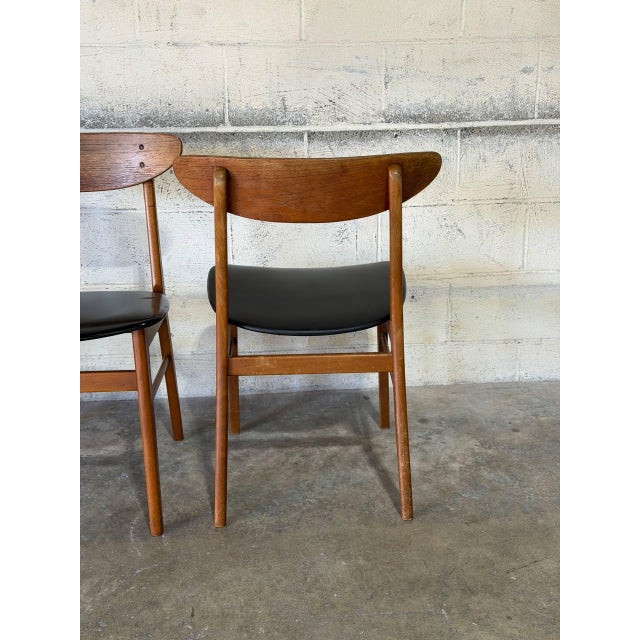 Black Teak Dining Chairs With Black Leatherette Seats Set of 4 Danish Mid-Century Modern 1960s For Sale - Image 8 of 13