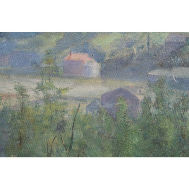 Wood Mid 20th Century Vintage European Country Landscape Cityscape Oil Painting on Canvas, Framed For Sale - Image 7 of 11