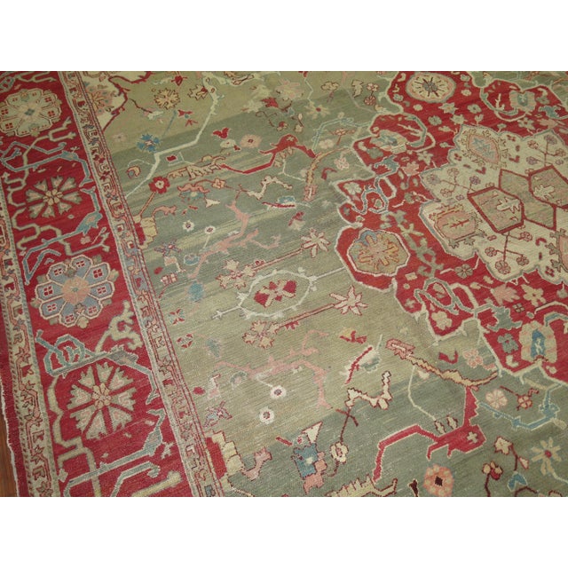 Contemporary Forest Green Antique Turkish Oushak Carpet - 12'1" x 15'5" For Sale - Image 3 of 6