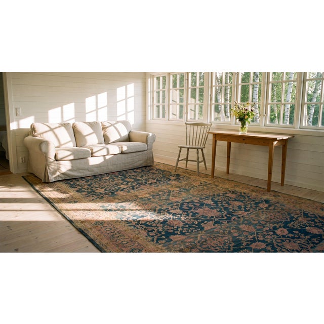 Astonishing Navy Ground Color and Rose Border With Malayer Style Antique Persian Rug For Sale - Image 10 of 10