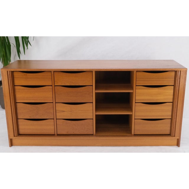 Tambour Doors 12 Deep Drawers 3 Shelves Danish Teak Mid-Century Modern Credenza For Sale - Image 17 of 18