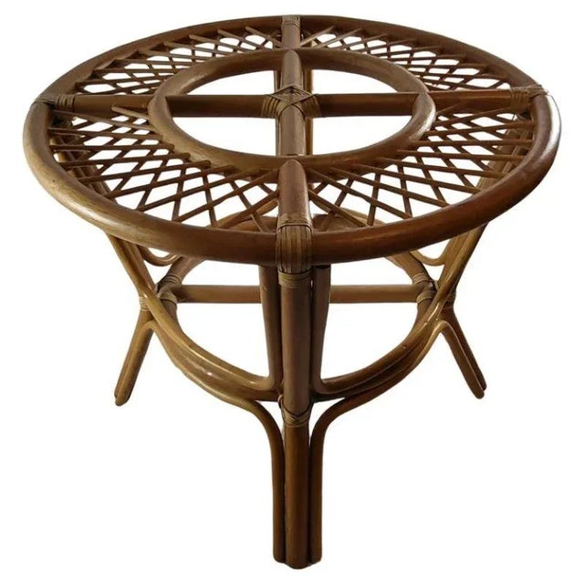 Rattan Dining Table with Clear Glass Tray, 1970s For Sale - Image 3 of 8