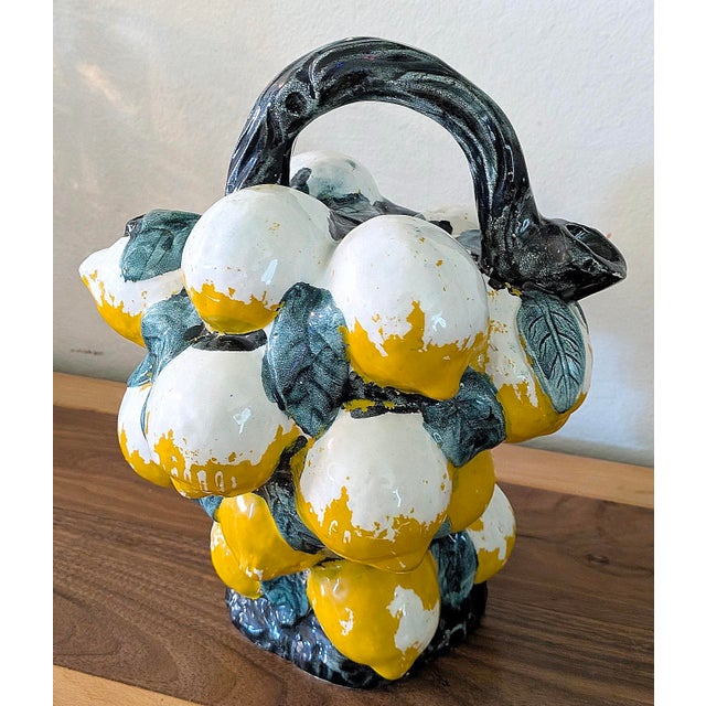Italian Vintage Italian Majolica Hand-Painted Ceramic Lemon Basket Pitcher For Sale - Image 3 of 5