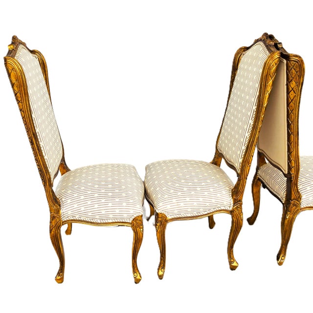 Wood Vintage French Louis XV Rococo Giltwood Wing Back Dining Side Chairs Set of 4 For Sale - Image 7 of 17