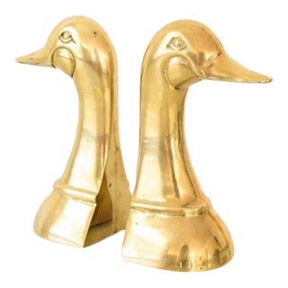 Vintage Mid-Century Brass Duck Bookends - a Pair For Sale