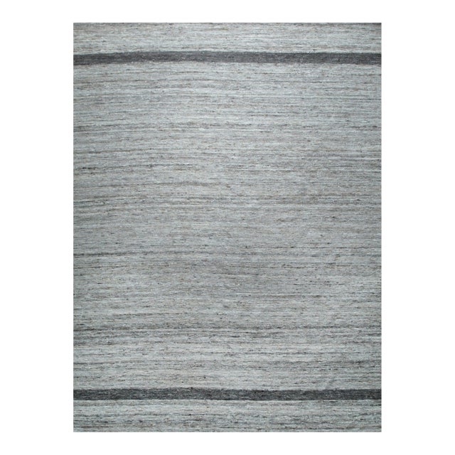 8x10 Lila Violet Light Gray Solid Open Field Flatweave Wool Carpet Rug For Sale