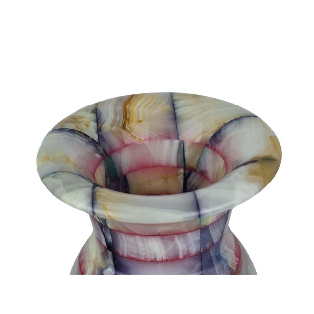 Vintage Handcrafted Tall Multi Color Patchwork Onyx Marble Artisanal Geometric Stone Vase For Sale - Image 6 of 8