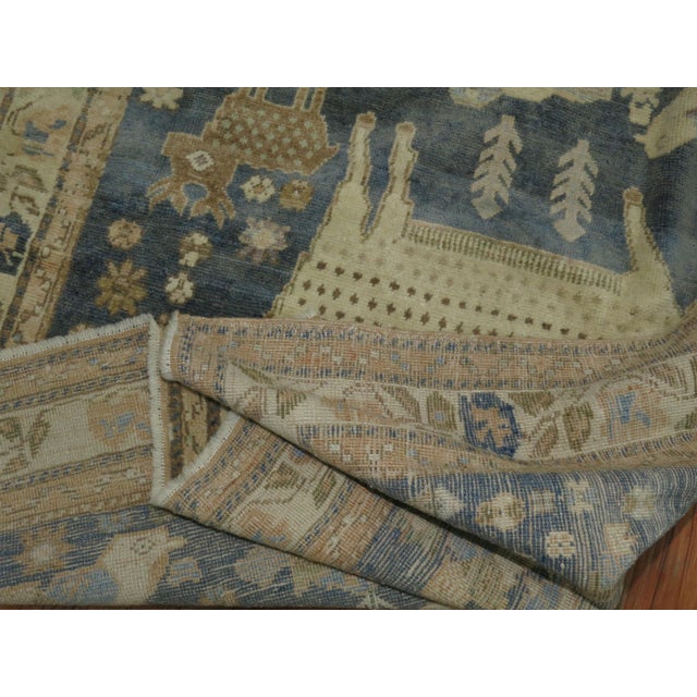 Mid 20th Century Pictorial Sheep Pigeon Sea Foam Turkish Anatolian Accent Size Decorative Rug - 4'6" x 7'2" For Sale - Image 13 of 18