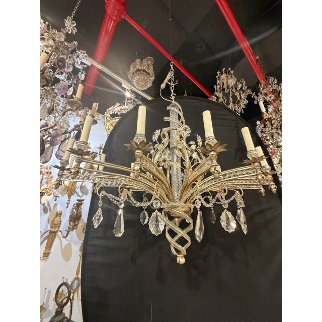 1940s French Silver Leaf and Crystal Chandelier 12 Lights For Sale In New York - Image 6 of 9