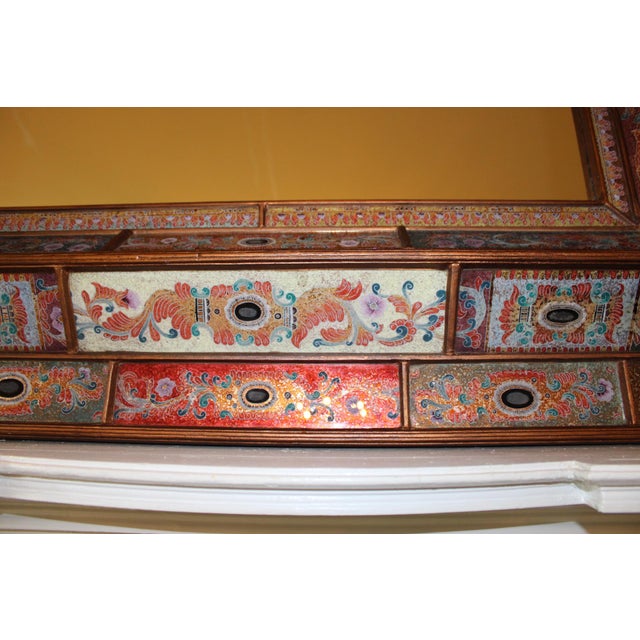 Stunning Large Hand-Made Reverse Painted Glass Paneled Mirror by Artist Robert Weiss, Peru For Sale - Image 12 of 14