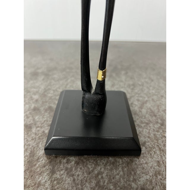 Handcrafted African Carved Figurine + Fabric Headpiece + Wood Carved + Metal Accents For Sale In San Francisco - Image 6 of 11