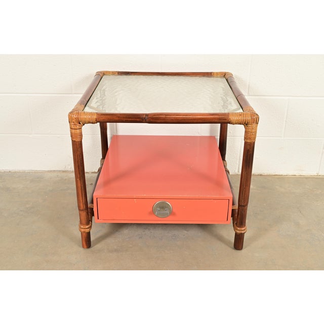 A gorgeous mid-century Hollywood Regency Organic Modern side table or nightstand By John Wisner for Ficks Reed, "Far...