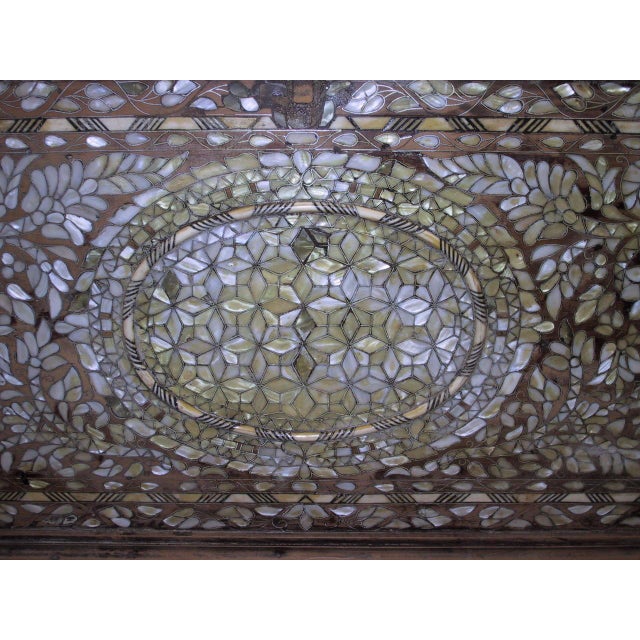 Islamic Antique Middle Eastern Mother of Pearl Inlay Dowry Trunk 19c. For Sale - Image 3 of 5