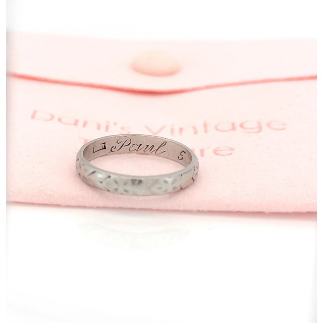 1950s Vintage Mid Century Platinum Wedding Ring, Paul 5-3-1950, Size 6.75 For Sale - Image 5 of 7