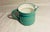 Vintage enamelware pitcher large handle & spout multi gold stripes to body white interior