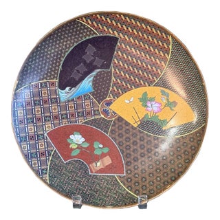 Fine Japanese Cloisonne Enamel Fan Design Plate With Tokugawa Mon by Goto For Sale