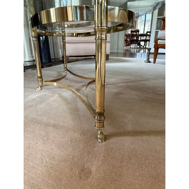 1960s Regency Brass Hoofed Glass Gueridon Table Attributed to LaBarge For Sale In Sacramento - Image 6 of 11