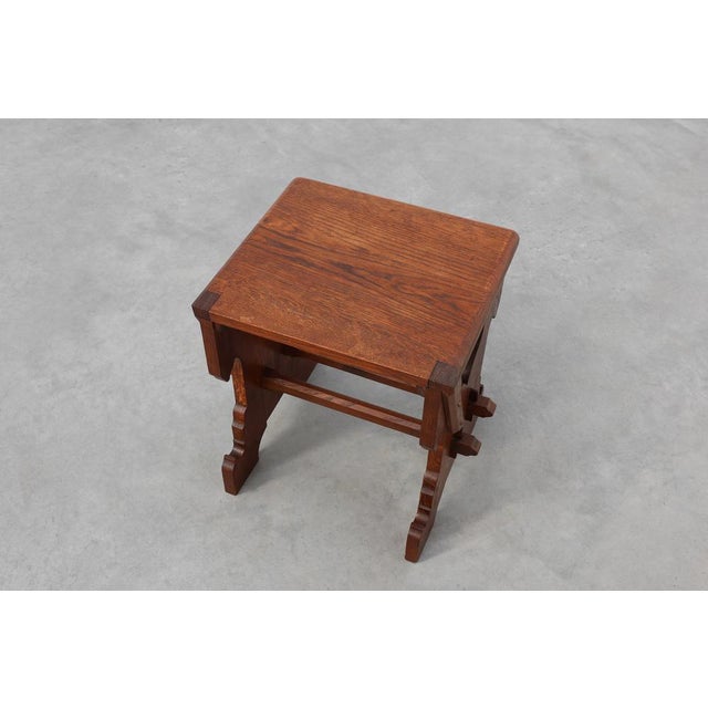 Belgian Arts & Crafts Oak Stool, 1890 For Sale - Image 5 of 10