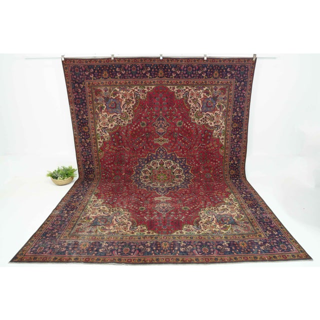 1970s Vintage Persian Handmade Wool 9x12 Red Area Rug For Sale In San Francisco - Image 6 of 11