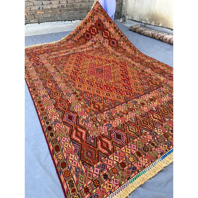 Multicolor Mushwani Hand-Woven Kilim Rug - 6'9" X 9'6" For Sale - Image 14 of 14