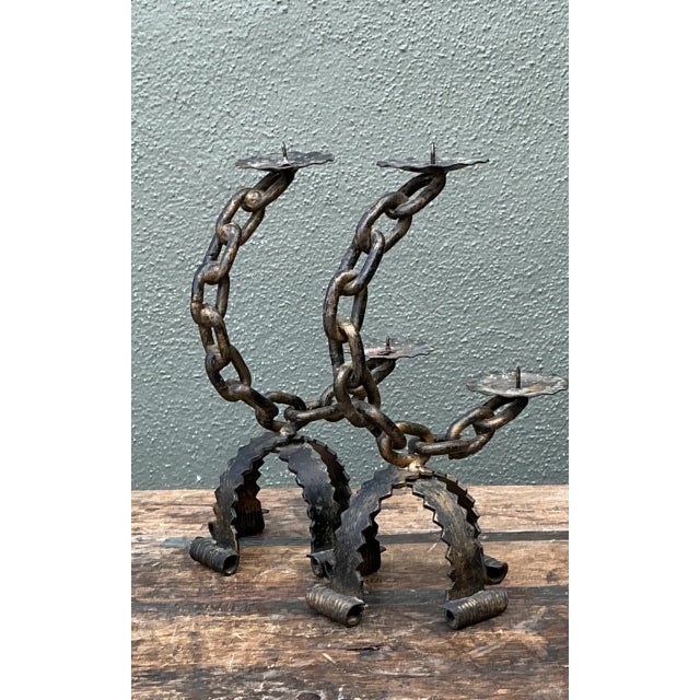 Vintage Wrought Iron Chain Candle Holders For Sale - Image 10 of 12