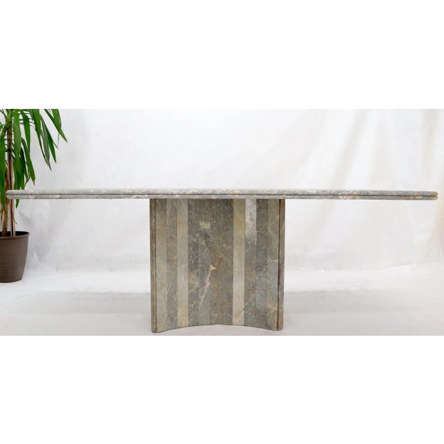 Gray Rectangle Concave Shape Large Marble-Top Single Pedestal Dining Conference Table For Sale - Image 8 of 13