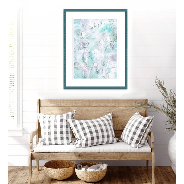 Float No. 12 is a vertical abstract botanical-inspired drawing on paper with a layered, textured surface and soft tonal...
