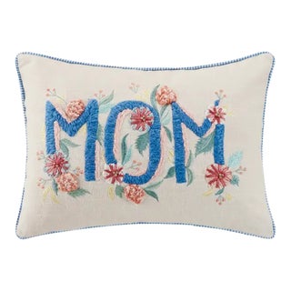 Gingham Mom Embroidered Pillow, 16" x 12" For Sale