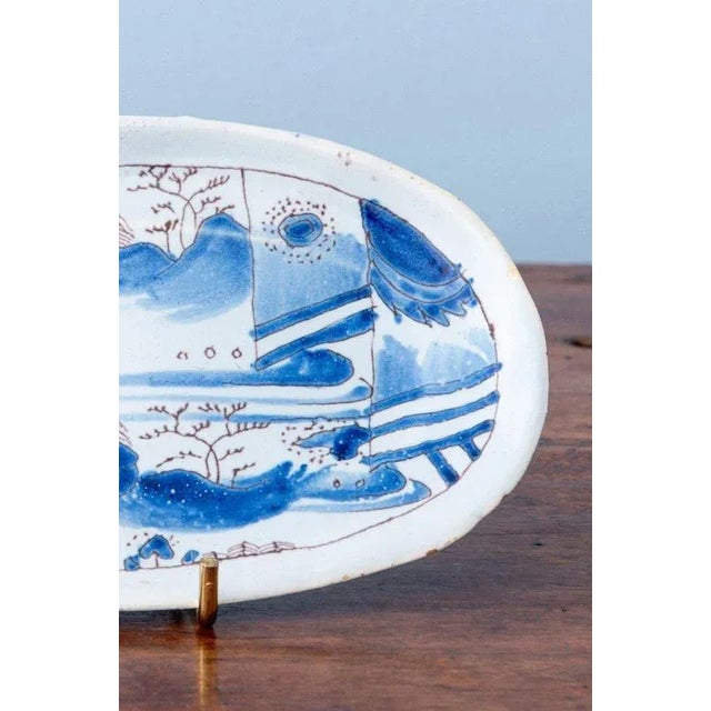 Ceramic Blue and White Chinoiserie Tray from Nevers Faience For Sale - Image 7 of 10