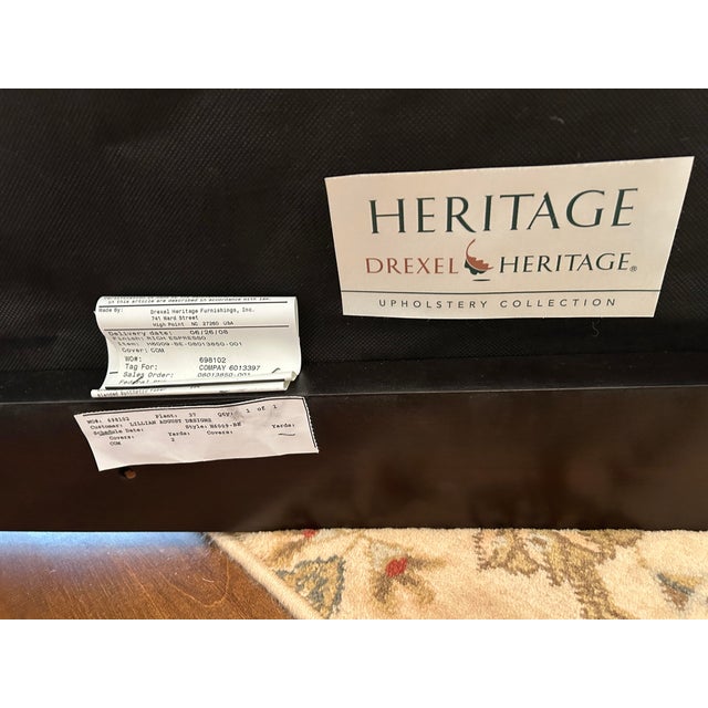 Drexel Heritage Custom Upholstered Dark Wood Bench For Sale - Image 12 of 12