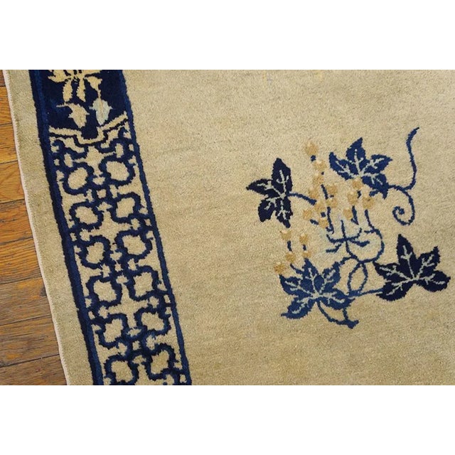 1900s Cream Antique Floral Chinese Small Peking Knotted Wool Area Rug For Sale - Image 4 of 5