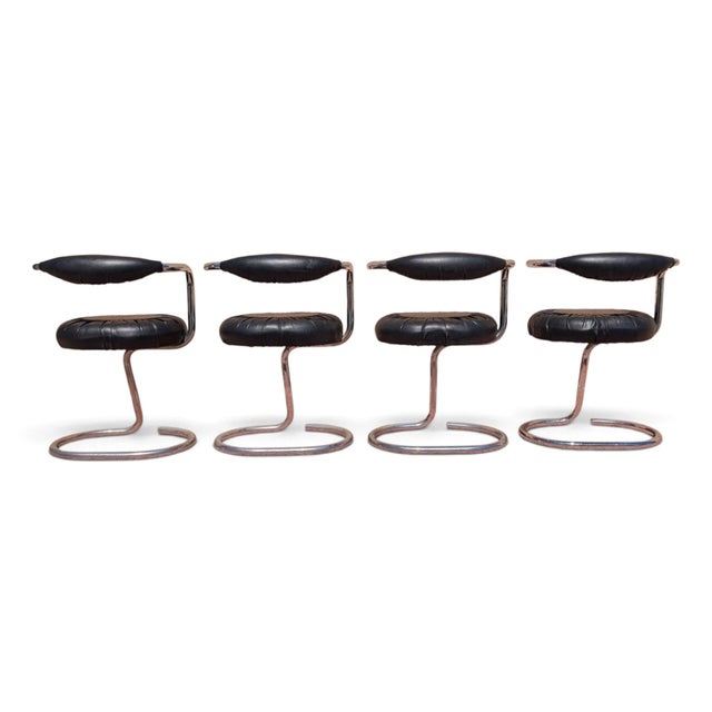 Mid-Century Modern Black Leather Cobra Chairs attributed to Giotto Stoppino, Italy, 1970s, Set of 4 For Sale - Image 3 of 12